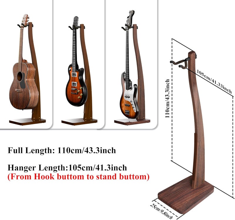 DIDA Guitar Stand, Acoustic Guitar Stand Floor, Premium Solid Wood Guitar Stand, Single Guitar Holder Stand for Acoustic Guitar, Electric Guitar, Bass Guitar, Semi Curved Hanging Guitar Stands for Studio, Living Room, American Black Walnut - Image 2